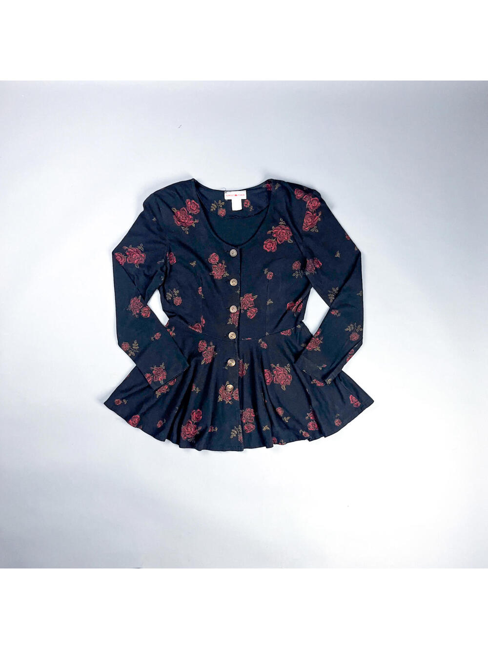 Vintage Mini Dress or Women's Long Sleeve Button-Front Floral Peplum Top